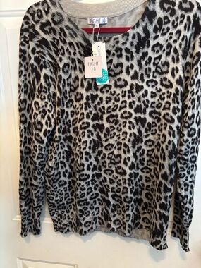 Gray Leopard Print Crewneck Sweater